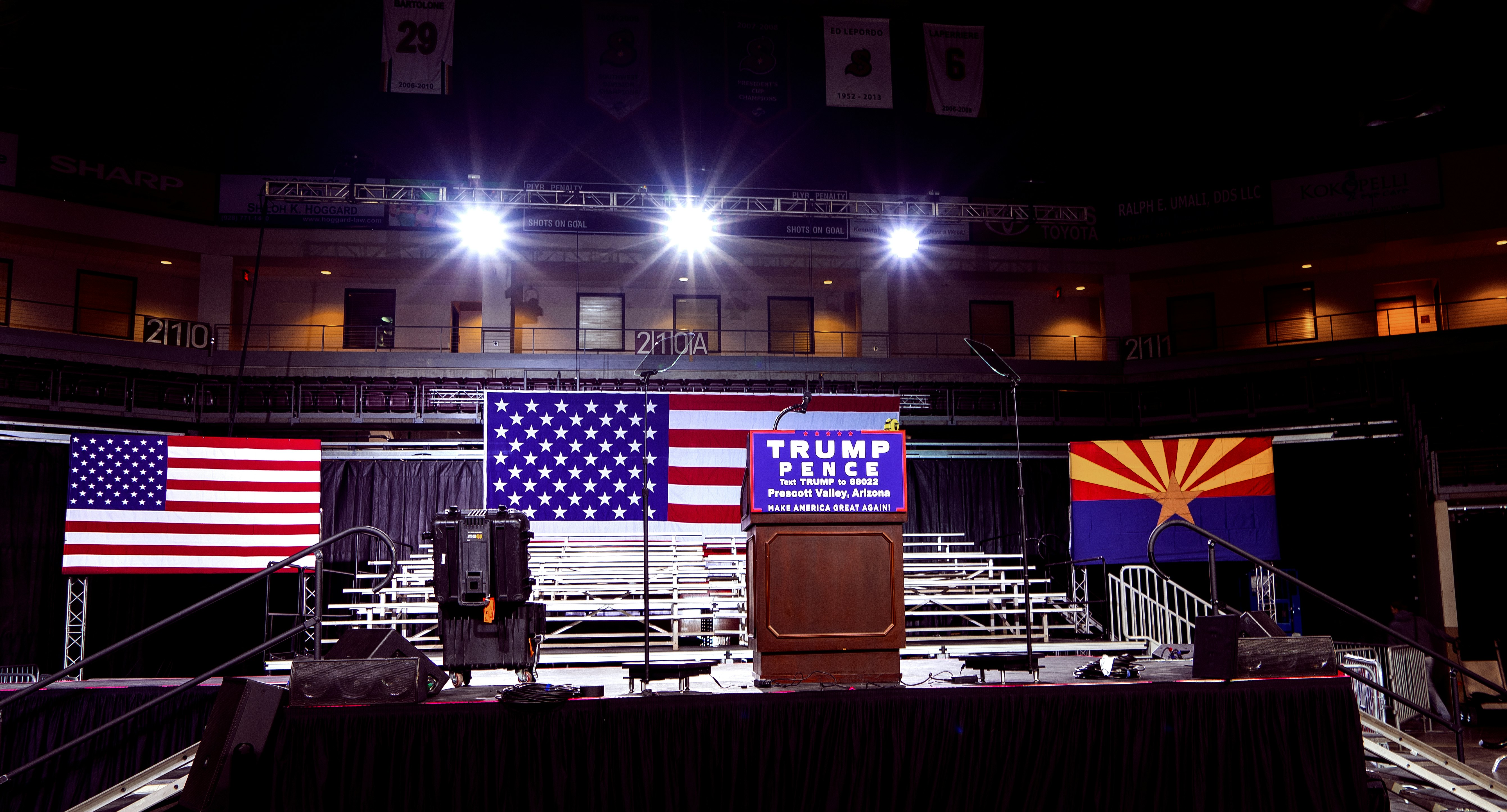 brown stanchion with Trump poster